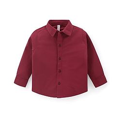 Babyhug Woven Full Sleeves Shirt & Trousers Set with Suspendor Bow & Hat - Maroon & Beige