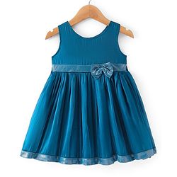 Babyhug Woven Sleeveless  Fit & Flare Dress With Bow Detailing - Teal