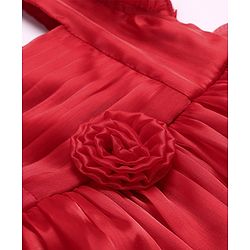 Babyhug Sleeveless  Solid Dress With Ruffles & Flower Applique - Red