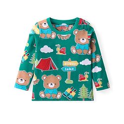 Babyhug Cotton Knit Full Sleeves Night Suit with Animal & Cloud Print - Green