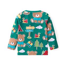 Babyhug Cotton Knit Full Sleeves Night Suit with Animal & Cloud Print - Green
