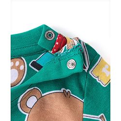 Babyhug Cotton Knit Full Sleeves Night Suit with Animal & Cloud Print - Green