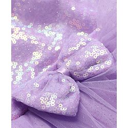 Babyhug Woven Cap Sleeves Glitter Mesh Dress With Bow Applique Sequins & Frill Detailing -  Lavender
