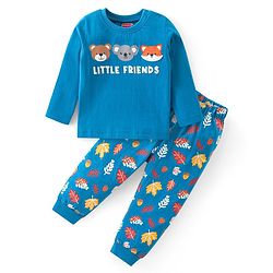 Babyhug Cotton Knit Full Sleeves Night Suit With Animals Print - Blue