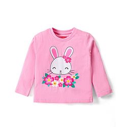 Babyhug Cotton Knit Full Sleeves Night Suit With Bunny & Floral Print - Light Pink