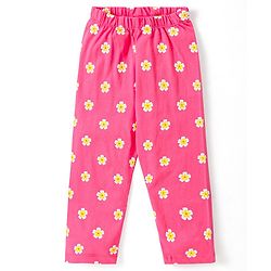 Babyhug Cotton Knit Full Sleeves Night Suit With Bunny & Floral Print - Light Pink
