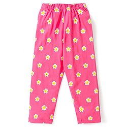 Babyhug Cotton Knit Full Sleeves Night Suit With Bunny & Floral Print - Light Pink
