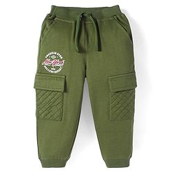 Babyhug Terry Knit Full Length Text Printed Lounge Pant - Olive Green
