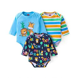 Babyhug Interlock Knit Full Sleeves Onesies With Animals Graphics Pack of 3 - Multicolour