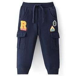 Babyhug Terry Knit Full Length Lounge Pant with Text Patch - Navy