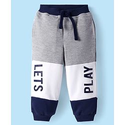 Babyhug Terry Knit Full Length Cut & Sew Lounge Pants with Text Print - Navy Blue White  Grey