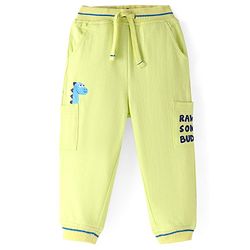 Babyhug Terry Knit Full Length Text & Dino  Printed Lounge Pant - Lime Green