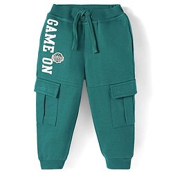 Babyhug Terry Knit Full Length Text Printed Lounge Pant - Teal Blue