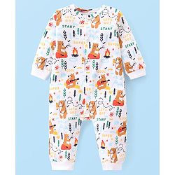 Babyhug 100% Cotton Knit Full Sleeves Romper with Bear Print Pack of 2- Navy & White