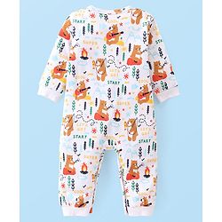 Babyhug 100% Cotton Knit Full Sleeves Romper with Bear Print Pack of 2- Navy & White