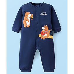 Babyhug 100% Cotton Knit Full Sleeves Romper with Bear Print Pack of 2- Navy & White