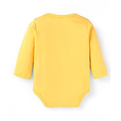 Babyhug 100% Cotton Knit Full Sleeves Dino Printed Onesies with Leggings  & Cap Pair of Mitten Booties - Yellow & Navy Blue