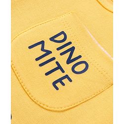 Babyhug 100% Cotton Knit Full Sleeves Dino Printed Onesies with Leggings  & Cap Pair of Mitten Booties - Yellow & Navy Blue