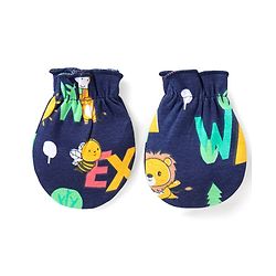 Babyhug 100% Cotton Knit Full Sleeves Onesies with Leggings  & Cap Mitten Booties Lion & Giraffe Print - Blue