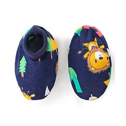 Babyhug 100% Cotton Knit Full Sleeves Onesies with Leggings  & Cap Mitten Booties Lion & Giraffe Print - Blue
