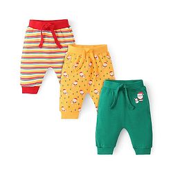 Babyhug Knit Full Length Santa Claus & Striped Diaper Pants Pack Of 3 - Multicolour