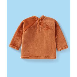 Babyhug Velour Knit Full Raglan Sleeves Winter Wear Night Suit with Teddy Embroidery -  Light Brown & Off White
