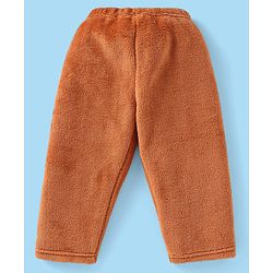 Babyhug Velour Knit Full Raglan Sleeves Winter Wear Night Suit with Teddy Embroidery -  Light Brown & Off White