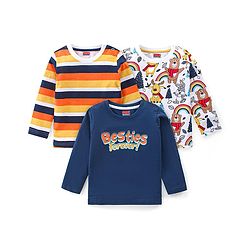 Babyhug Cotton Knit Full Sleeves T-Shirts With Stripes & Besties Forever Print Pack Of 3 - Multicolor