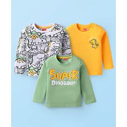 Babyhug Cotton Knit Full Sleeves T-Shirts with Dino Print Pack of 3 - Yellow White & Green
