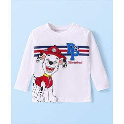 Babyhug Cotton Knit Full Sleeves Night Suit with Paw Patrol & Stripes Print - White
