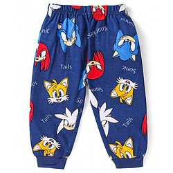 Babyhug Cotton Knit Full Sleeves Night Suit with  Sonic Print - Navy Blue