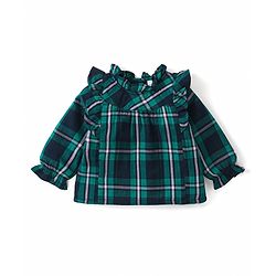 Babyhug Fancy Checks  Full Sleeves  Top with Frill Detailing - Green