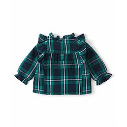 Babyhug Fancy Checks  Full Sleeves  Top with Frill Detailing - Green