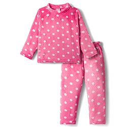 Babyhug Velour Knit Full Sleeves Winter Night Suit With Polka Dots  Print - Dark Pink