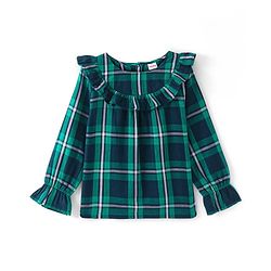 Babyhug Rayon Woven  Full Sleeves Checkered  Top With Frill Detailing - Green