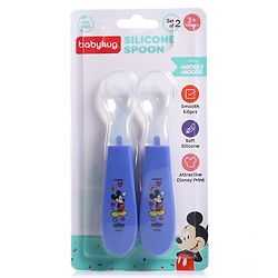 Babyhug Disney Mickey Mouse Silicone Spoons Pack of 2 - Navy Blue