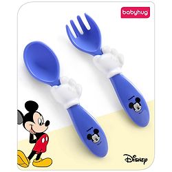 Babyhug Disney Mickey Mouse Printed Fork & Spoon - Blue