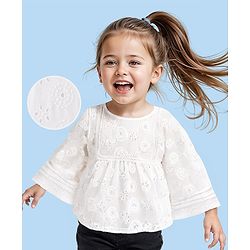 Babyhug Full Sleeves Schifli Top - White