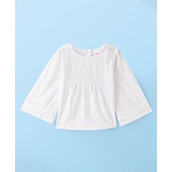 Babyhug Full Sleeves Schifli Top - White