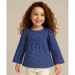 Babyhug Full Sleeves Schifli Top - Navy Blue