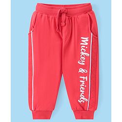 Babyhug Disney Cotton Knit Full Sleeves T-Shirt & Lounge Pants Set With Mickey Mouse Graphics - Red & White