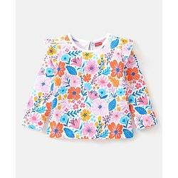 Babyhug Cotton Knit Full Sleeves Top with Floral & Polka Dots Print Pack of 3 - Pink Blue & Dark Pink