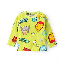 Babyhug Marvel Single Jersey Knit Full Sleeves Night Suit With Avengers Graphics - Limegreen