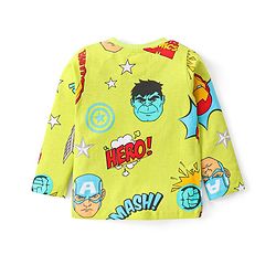 Babyhug Marvel Single Jersey Knit Full Sleeves Night Suit With Avengers Graphics - Limegreen