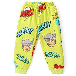 Babyhug Marvel Single Jersey Knit Full Sleeves Night Suit With Avengers Graphics - Limegreen