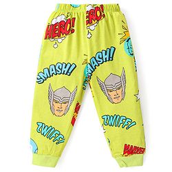 Babyhug Marvel Single Jersey Knit Full Sleeves Night Suit With Avengers Graphics - Limegreen