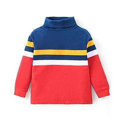 Babyhug Cotton Knit Full Sleeves T-Shirt with Striped Detailing - Red &  Blue