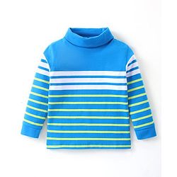 Babyhug Cotton Knit Full Sleeves Skivi T-Shirt with Stripes Print - Blue & White