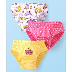 Babyhug 100% Cotton Knit Single Jersey Antibacterial Panties with Polka Dots & Butterfly Print Pack of 3 - Pink White & Yellow
