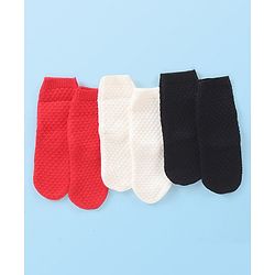 Cute Walk by Babyhug Anti-Bacterial Ankle Length Solid Color Socks Pack of 3 - Red White & Black